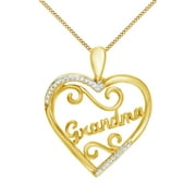 AFFY White Natural Diamond Accent "Grandma" Heart Pendant Necklace in 14K Yellow Gold over Silver