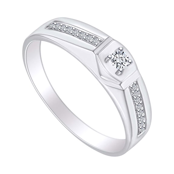 AFFY White Natural Diamond Accent Men Engagement Ring 14k Solid White Gold (I-J Color, I2-I3 Clarity, 0.07 Cttw) Ring Size-12