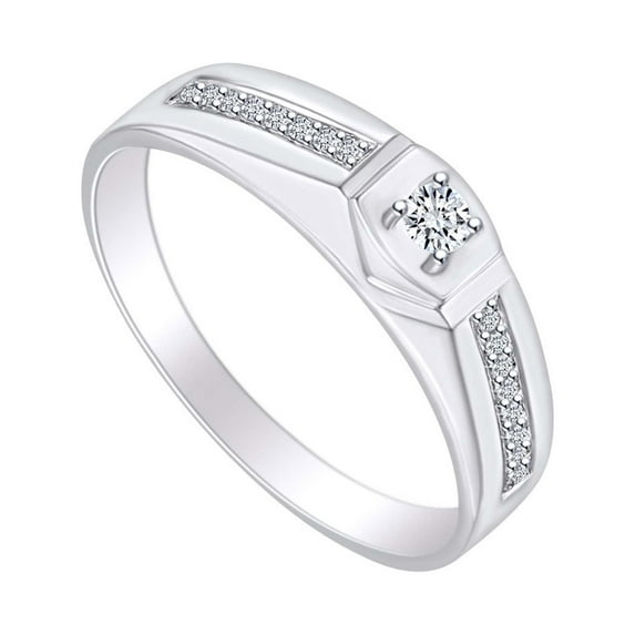 AFFY White Natural Diamond Accent Men Engagement Ring 14k Solid White Gold (I-J Color, I2-I3 Clarity, 0.07 Cttw) Ring Size-9.5