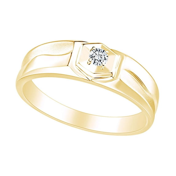 AFFY White Natural Diamond Accent Men Wedding Anniversary Ring 14K Solid Yellow Gold (I-J Color, I2-I3 Clarity, 0.07 Cttw) Ring Size-9.5