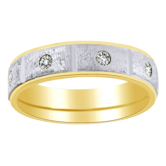 AFFY White Natural Diamond Accent Men's Band Ring 14K Yellow Gold Over Sterling Silver (0.05 Ct)