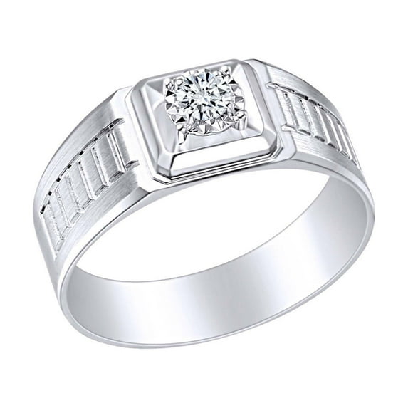 AFFY White Natural Diamond Accent Men's Engagement Ring In 14K Solid White Gold (I-J Color, I2-I3 Clarity, 0.05 Cttw) Ring Size-13