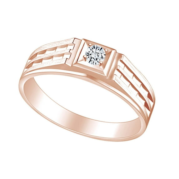 AFFY White Natural Diamond Accent Mens Engagement Wedding Ring In 14k Solid Rose Gold (I-J Color, I2-I3 Clarity, 0.09 Cttw) Ring Size-13