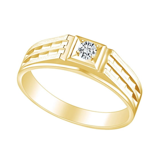 AFFY White Natural Diamond Accent Mens Engagement Wedding Ring In 14k Solid Yellow Gold (I-J Color, I2-I3 Clarity, 0.09 Cttw) Ring Size-10