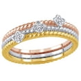 thumbnail image 1 of AFFY White Natural Diamond Accent Rope Textured Flower Stackable Three Ring Set in 10K Tri-Tone Solid Gold, 1 of 1