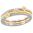 thumbnail image 1 of AFFY White Natural Diamond Accent Rope Textured Flower Stackable Three Ring Set in 10K Tri-Tone Solid Gold, 1 of 1