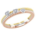 thumbnail image 1 of White Natural Diamond Accent Rope Textured Heart Stackable Three Ring Set in 10K Tri-Tone Solid Gold, 1 of 1