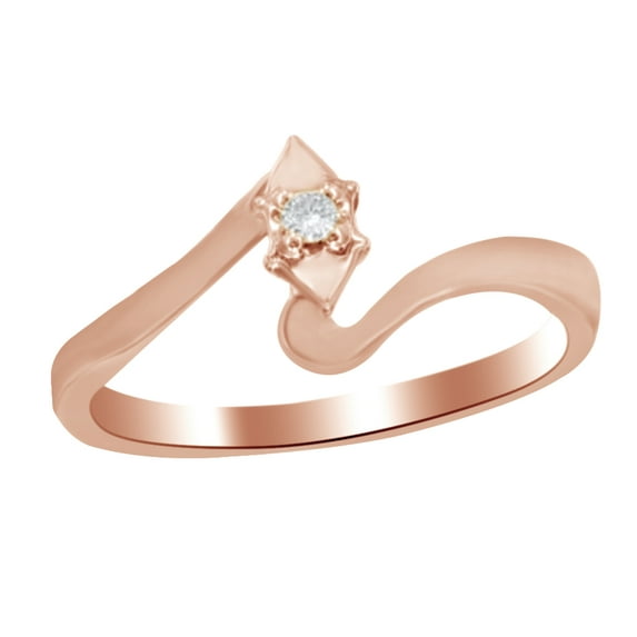 AFFY White Natural Diamond Accent Solitaire Bypass Promise Ring In 10k Rose Gold