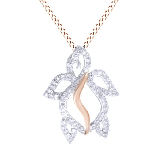 AFFY White Natural Diamond Accent Turtle Pendant Necklace in 14k Rose Gold Over Sterling Silver
