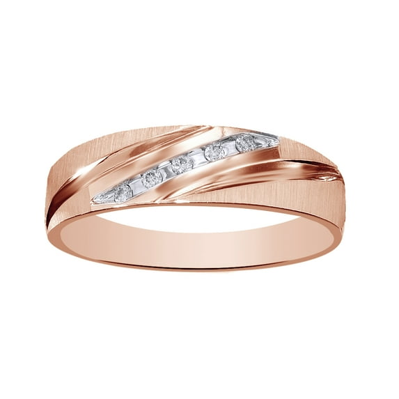 AFFY White Natural Diamond Accent Wedding Band Ring In 10k Rose Gold (0.07 Cttw)