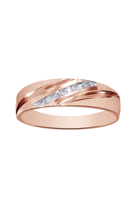 White Natural Diamond Accent Wedding Band Ring In 10k Rose Gold (0.07 Cttw)