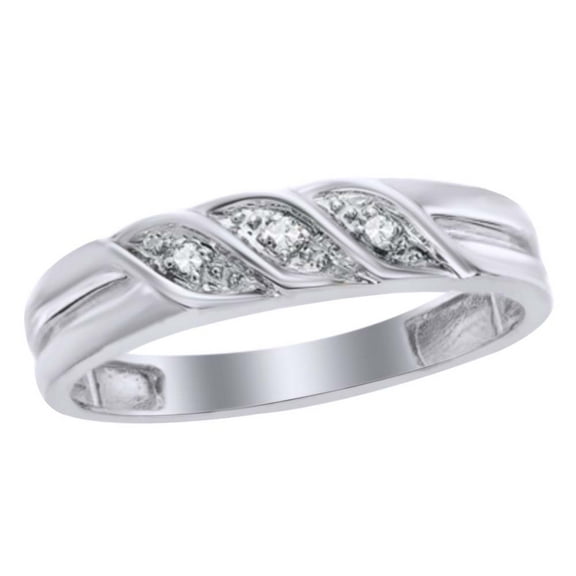 AFFY White Natural Diamond Accent Wedding Band Ring In 10k White Gold