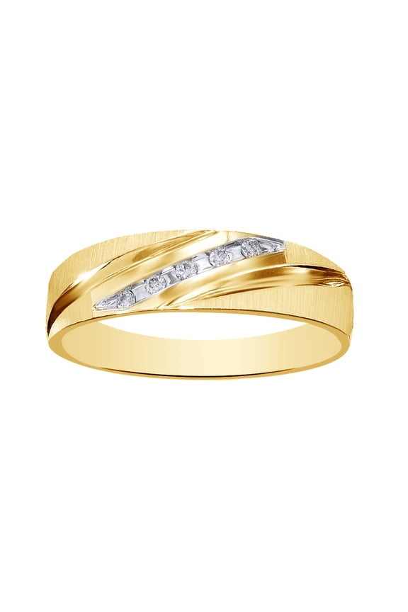 White Natural Diamond Accent Wedding Band Ring In 10k Yellow Gold (0.07 Cttw)