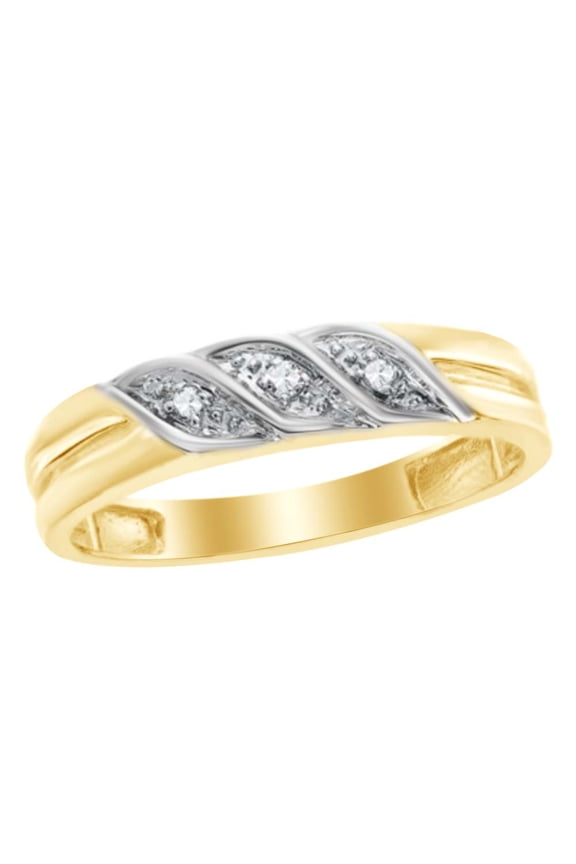 White Natural Diamond Accent Wedding Band Ring In 10k Yellow Gold