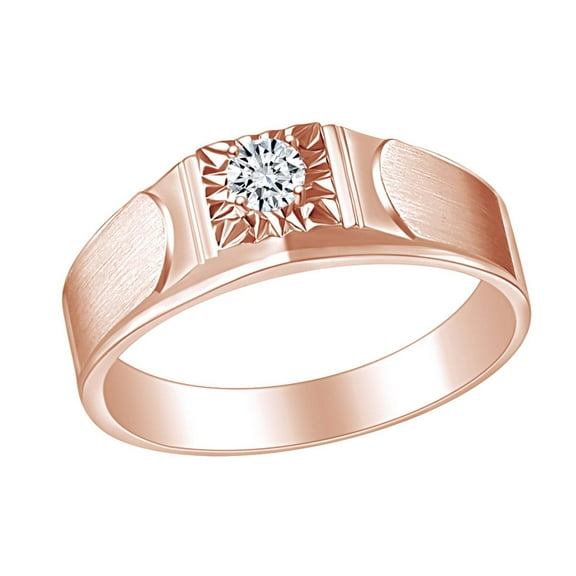 AFFY White Natural Diamond Accents Men's Engagement Ring 14K Solid Rose Gold (I-J Color, I2-I3 Clarity, 0.08 Cttw) Ring Size-8