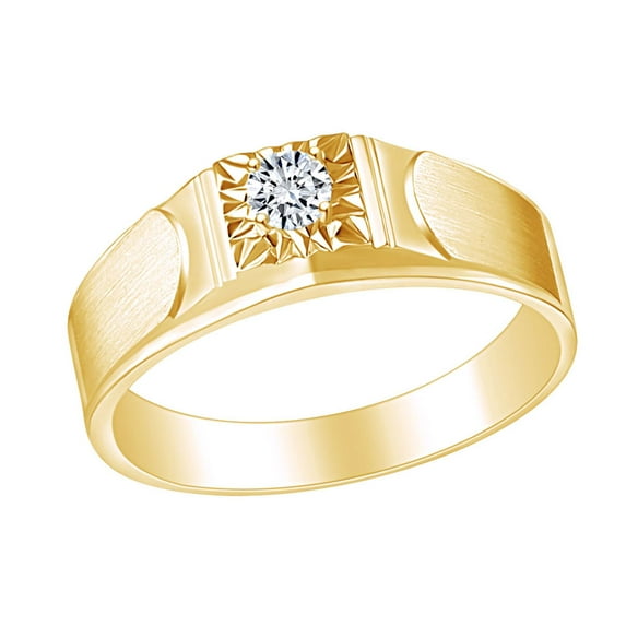 AFFY White Natural Diamond Accents Men's Engagement Ring 14K Solid Yellow Gold (I-J Color, I2-I3 Clarity, 0.08 Cttw) Ring Size-8.5