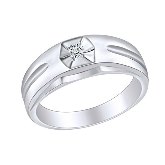 AFFY White Natural Diamond Accents Men's Wedding Band Ring 14K Solid White Gold (I-J Color, I2-I3 Clarity, 0.06 Cttw) Ring Size-12