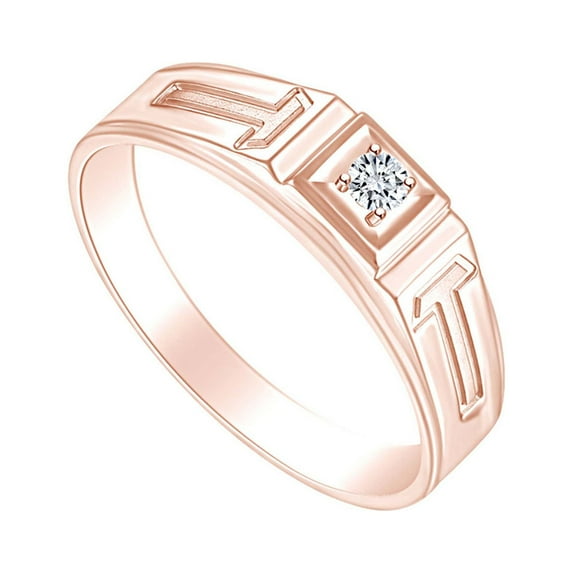 AFFY White Natural Diamond Accents Mens Wedding Band Ring 14k Solid Rose Gold (I-J Color, I2-I3 Clarity, 0.06 Cttw) Ring Size-8.5