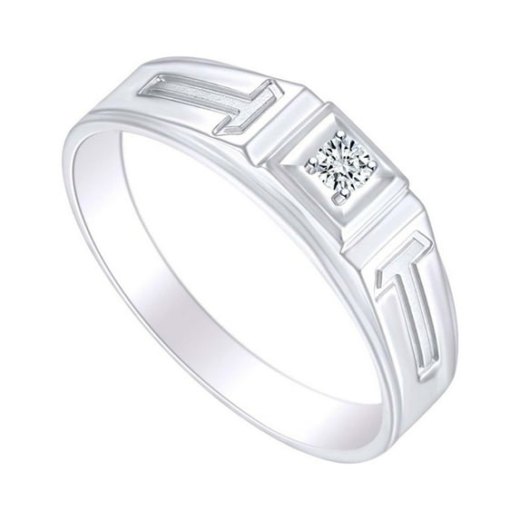 AFFY White Natural Diamond Accents Mens Wedding Band Ring 14k Solid White Gold (I-J Color, I2-I3 Clarity, 0.06 Cttw) Ring Size-14