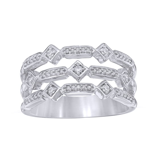 AFFY White Natural Diamond Alternating Geometric Three Row Engagement Ring in 10k Solid Gold (Ct)