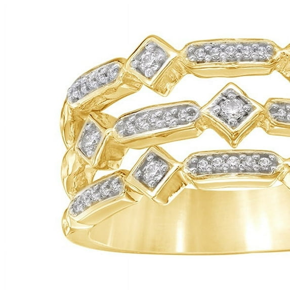 AFFY White Natural Diamond Alternating Geometric Three Row Ring in 10k Yellow Gold
