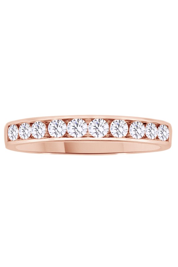 White Natural Diamond Anniversary Band Ring In 14k Rose Gold (0.33 Cttw)