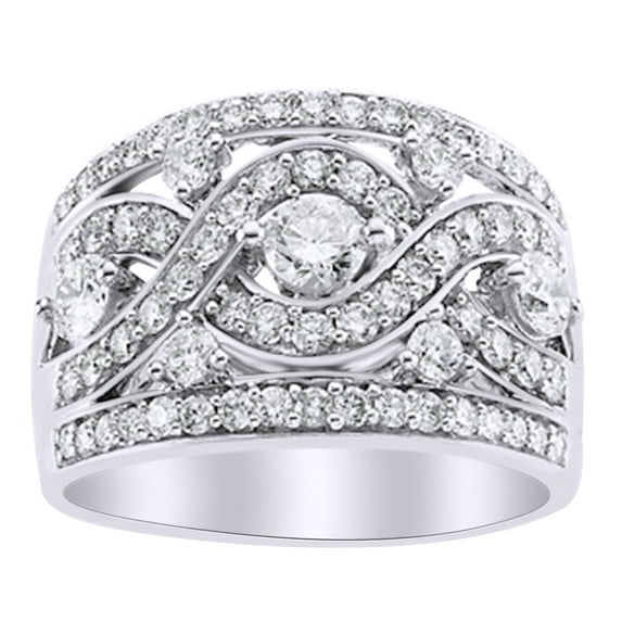 AFFY White Natural Diamond Anniversary Band Ring in 14k White Gold (0.75 Cttw)