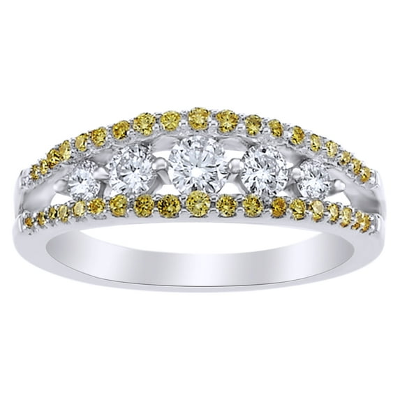 AFFY White Natural Diamond Anniversary Band Ring in 14k White Gold (0.75 Cttw)