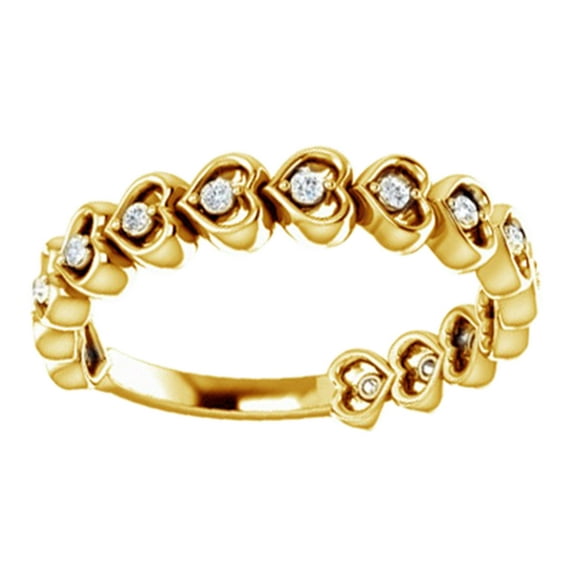 AFFY White Natural Diamond Anniversary Heart Station Band Ring In 14K Solid Yellow Gold (0.16 Ct), Size-12