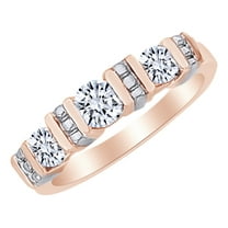 AFFY White Natural Diamond Anniversary Two Tone Band Ring in 14k Rose Gold (0.75 Cttw) Ring Size : 4