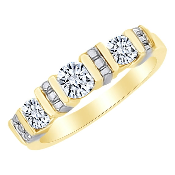 AFFY White Natural Diamond Anniversary Two Tone Band Ring in 14k Yellow Gold (0.75 Cttw) Ring Size : 5.5