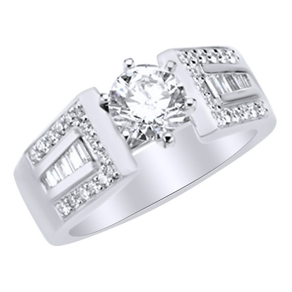 AFFY White Natural Diamond Baguette Accented Engagement Solitaire Ring in 14k White Gold (0.5 Cttw) Ring Size : 10.5