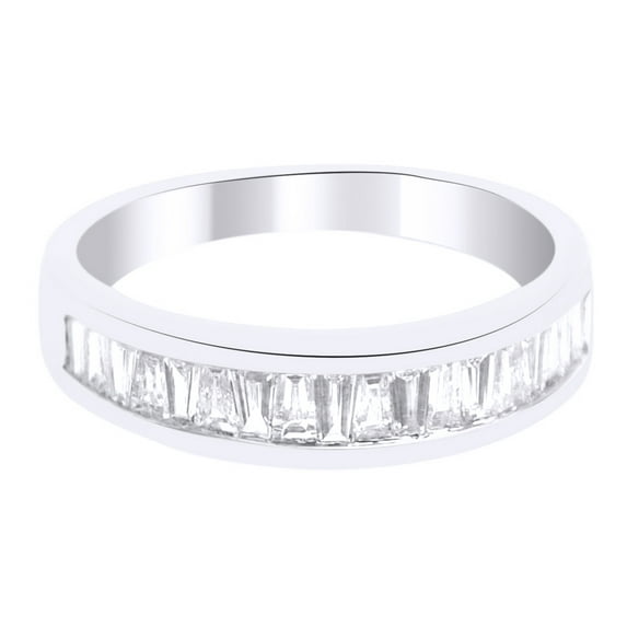 AFFY White Natural Diamond Baguette Half Eternity Ring In 14k White Gold (0.4 Cttw)