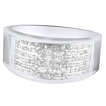 White Natural Diamond Band Ring In 10k White Gold (1.05 Cttw)