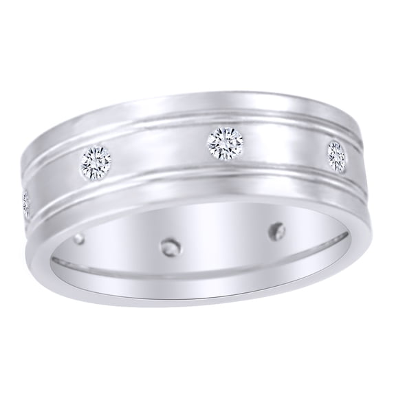 AFFY White Natural Diamond Band Ring in 14k White Gold (0.5 Cttw) Ring Size : 12.5