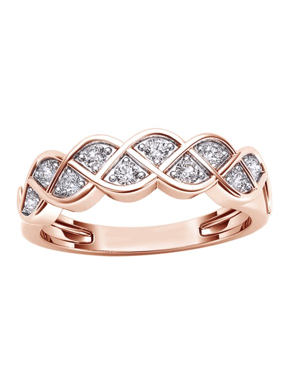 White Natural Diamond Braid Ring in 10k Rose Gold