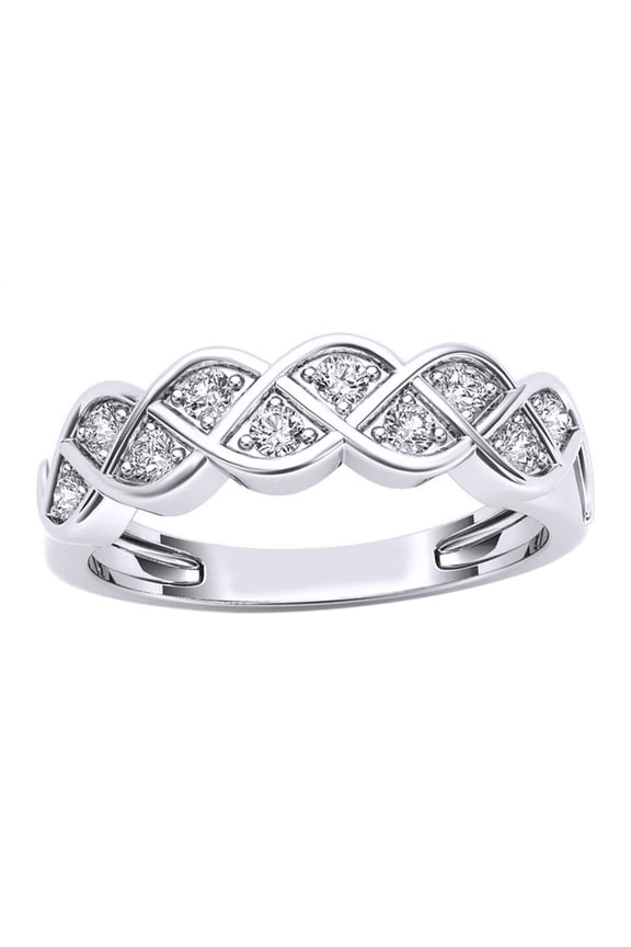 White Natural Diamond Braid Ring in 10k White Gold