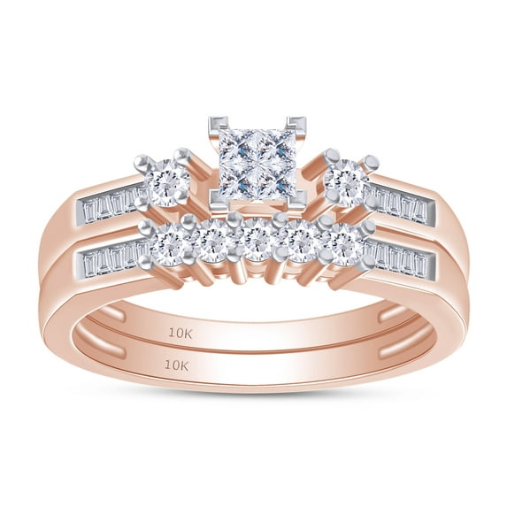 AFFY White Natural Diamond Bridal Ring Set In 10k Rose Gold (0.5 Cttw), Ring Size 4.5