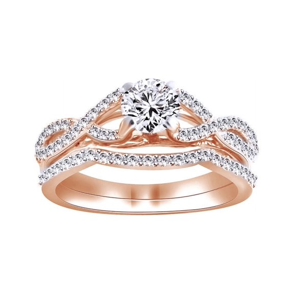 AFFY White Natural Diamond Bridal Ring Set In 14k Rose Gold (1 Cttw)