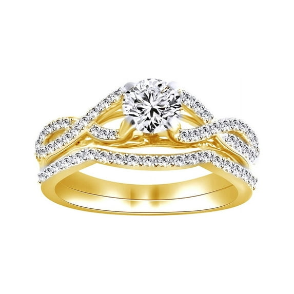 AFFY White Natural Diamond Bridal Ring Set In 14k Yellow Gold (1 Cttw)