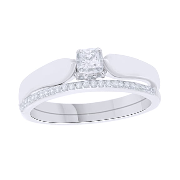 AFFY White Natural Diamond Bridal Set Ring In 10k White Gold (0.25 Cttw)
