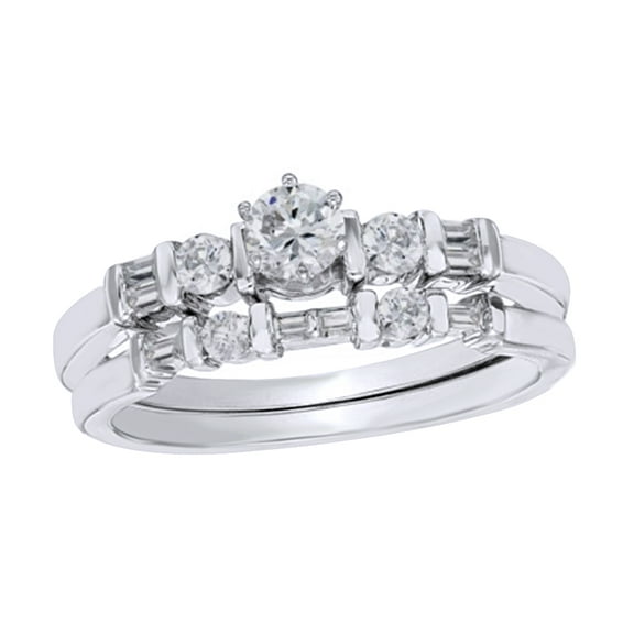 AFFY White Natural Diamond Bridal Set Ring In 10k White Gold (0.5 Cttw)