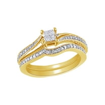 AFFY White Natural Diamond Bridal Set Ring In 10k Yellow Gold (0.27 Cttw)
