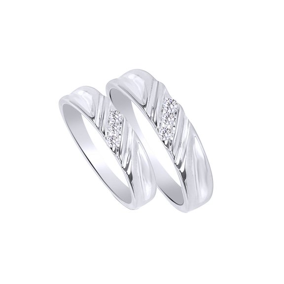 AFFY White Natural Diamond Bridal Wedding Rings In 10k White Gold (0.1 Cttw)