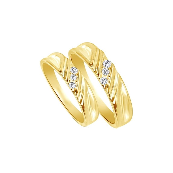 AFFY White Natural Diamond Bridal Wedding Rings In 10k Yellow Gold (0.1 Cttw) By