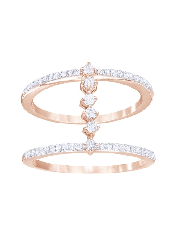 White Natural Diamond Bridge Double Ring in 10k Rose Gold