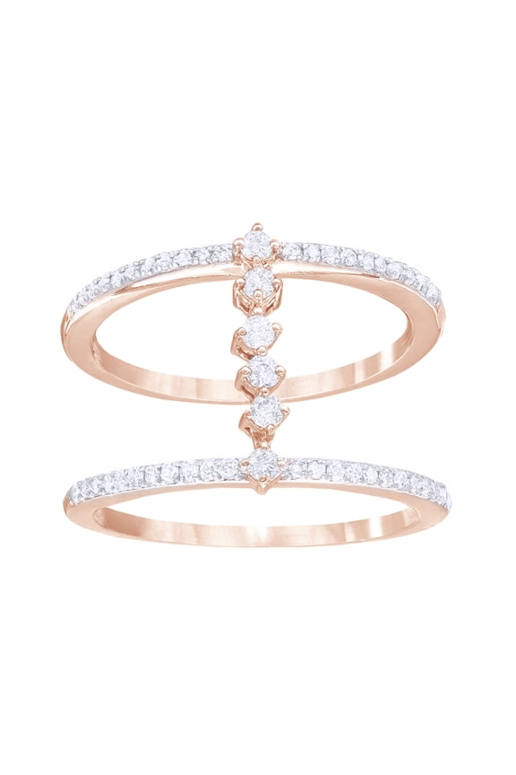 White Natural Diamond Bridge Double Ring in 10k Rose Gold