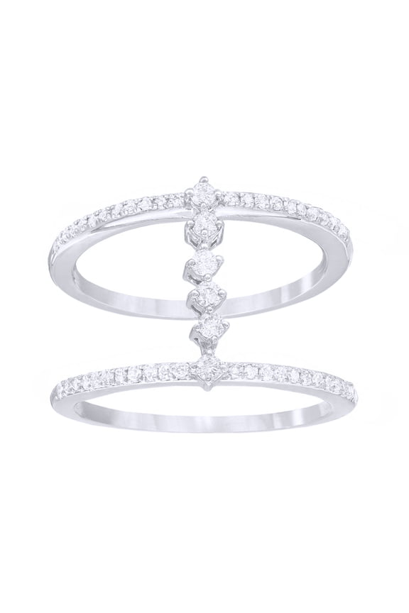 White Natural Diamond Bridge Double Ring in 10k White Gold