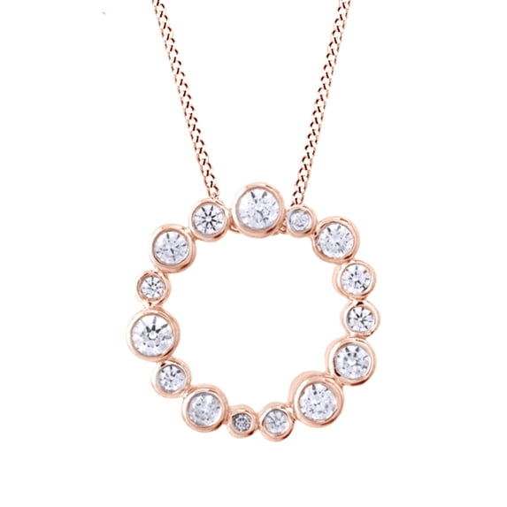 AFFY White Natural Diamond Bubble Wreath Pendant Necklace In 14K Solid Rose Gold (3/4 Ct)