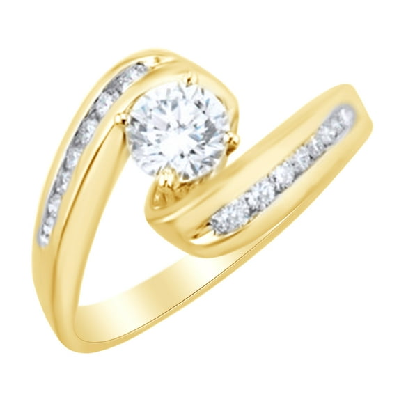 AFFY White Natural Diamond Bypass Engagement in 14k Yellow Gold (0.25 Cttw) Ring Size : 9.5